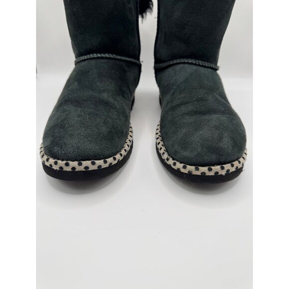 Ugg Boots Women 7 Black Ivory Polka Dot Trim 78 Bailey Bow Classic Mini Outdoor - Picture 3 of 10
